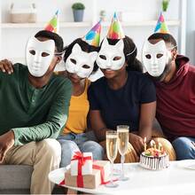 DIY白色纸面具，角色扮演面具，圣诞派对面具，无色素面工艺化妆舞会面具 - 杏色 - 查看 5