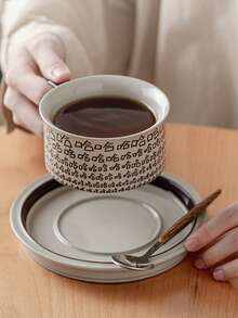 1pc Ceramic Latte Coffee Cup Set With Saucer, High-Quality Cute Couple Drinking Water Cup, Personalized Milk Mug, Creative Office Cup With Spoon - Multicolor - View 11