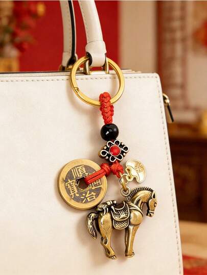 十二生肖马年吊坠钥匙扣 - 财宝马形吊坠，新年礼物，创意四生肖钥匙扣，适用于汽车、家居，招财纳福，茶宠，男女皆宜的幸运护身符