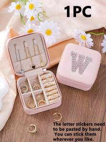 1个字母图案旅行首饰盒，便携式拉链首饰收纳盒，女士礼品盒，PU皮革防水首饰盒，可收纳戒指、吊坠、耳环、项链 - 送给女孩和女士的理想礼物，女士旅行、度假、秋季、万圣节必备收纳盒 - 彩色 - 查看 14