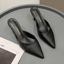 Women's Pointed Toe High Heel Slip-On Mule Sandals, Fairy Style, Spring New Arrival - Black - View 10