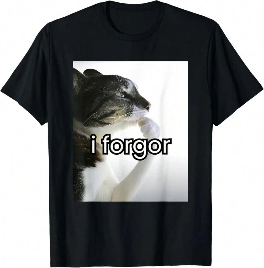 100% Cotton Funny Silly Cat Meme I Forgor Cringe Brainrot Meme T-Shirt ...
