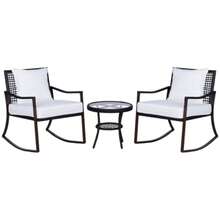 Garden Furniture Set For 2 People, Rocking Chair Set, Garden Lounge Set With Cushions, Rattan, Brown And White