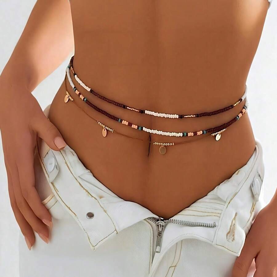 Bộ dây đeo thân bằng hạt thủy tinh phong cách Bohemian, dây đeo eo dành cho nữ, thích hợp để đeo hàng ngày và đi nghỉ mát ở bãi biển. - Dây thắt lưng - Xem 1