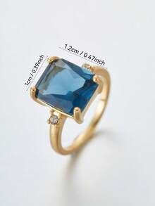 1枚优雅蓝色锆石镶嵌戒指，适合派对和婚礼，简约风格，铜合金材质，四季皆宜。 - 戒指 - 查看 5