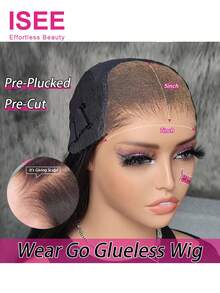 ISEE HAIR Wear Go Bob 假发 7*5 蕾丝闭合前额无胶深波浪人发波波头假发，漂白发结，预先拔毛，预先剪裁蕾丝，透明蕾丝，自然发际线，180% 密度，深波浪波波头卷发波波头蕾丝闭合/前额假发，预先处理，新手友好，无需胶水，即戴即用，自然色/自然黑色假发，适合女性日常佩戴，8-14 英寸 - SNatural - 查看 6