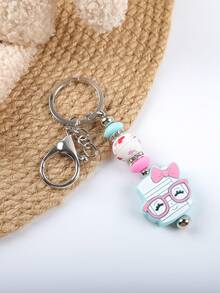 1pc Luxurious Macaron Color Block Beaded Keychain, Cute Rainbow Pendant, Graduation/Back To School Small Gift - Multicolor - View 4