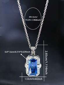 1件S925银蓝色钻石长方形吊坠项链，以一颗硕大的长方形蓝色钻石为中心，周围环绕着几何图案的密镶钻石，简约而精致的设计，适合日常佩戴和轻度商务场合。 - 銀色 - 查看 8