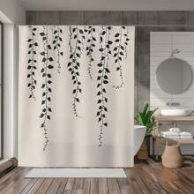 米色藤蔓图案浴帘，优雅花卉浴室装饰 - 彩色 - 查看 3