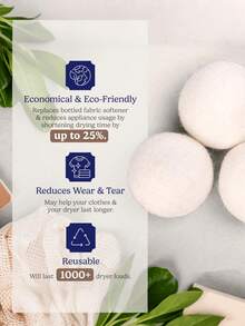 6/3pcs Natural Wool Dryer Balls - Natural Fabric Softener, Reusable, Reduces Wrinkles, Shortens Drying Time, Better Alternative To Plastic Balls And Liquid Softeners. Christmas Gift, Stocking Stuffer, Gift, Fun Gift, Ramadan, Personalized Gift - Apricot - View 3