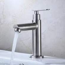 浴室洗脸盆龙头，单冷水浴室水槽龙头，拉丝304不锈钢单把手洗脸盆龙头 - 銀色 - 查看 3