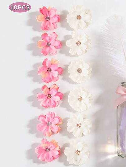10个/套 可爱花朵发夹，适合小女孩，甜美花朵发饰，充满度假风情，百搭女孩发饰