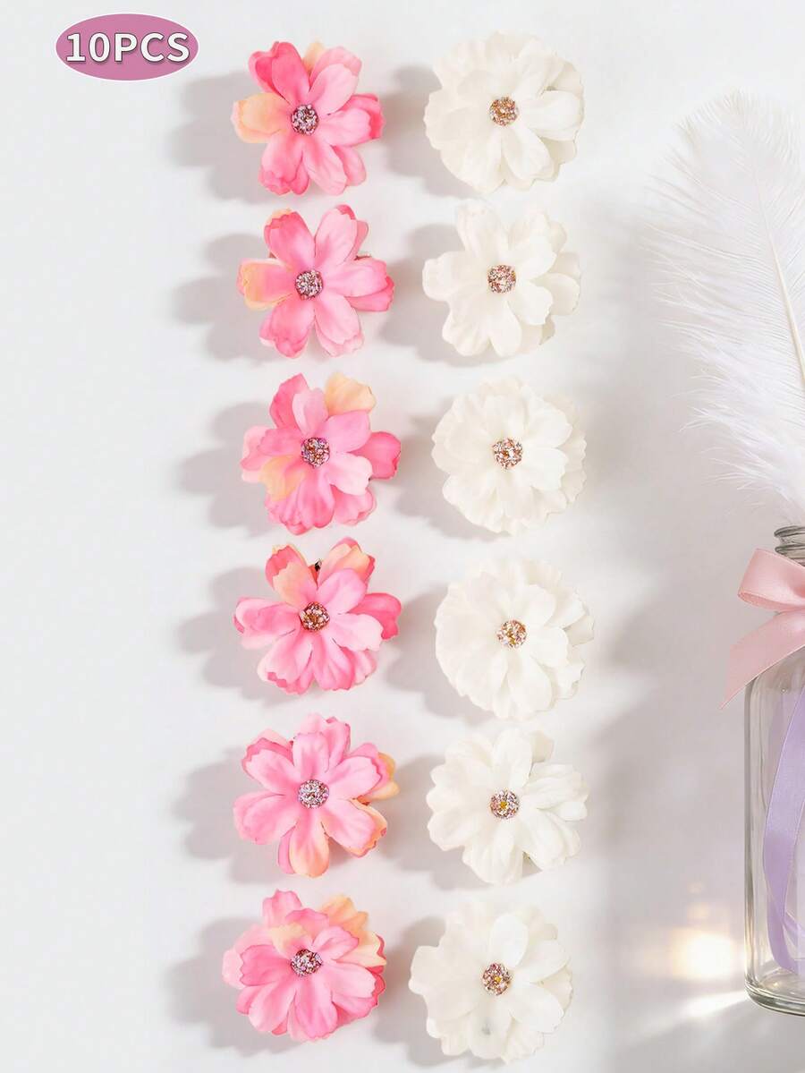 10个/套 可爱花朵发夹，适合小女孩，甜美花朵发饰，充满度假风情，百搭女孩发饰 - 彩色 - 查看 1