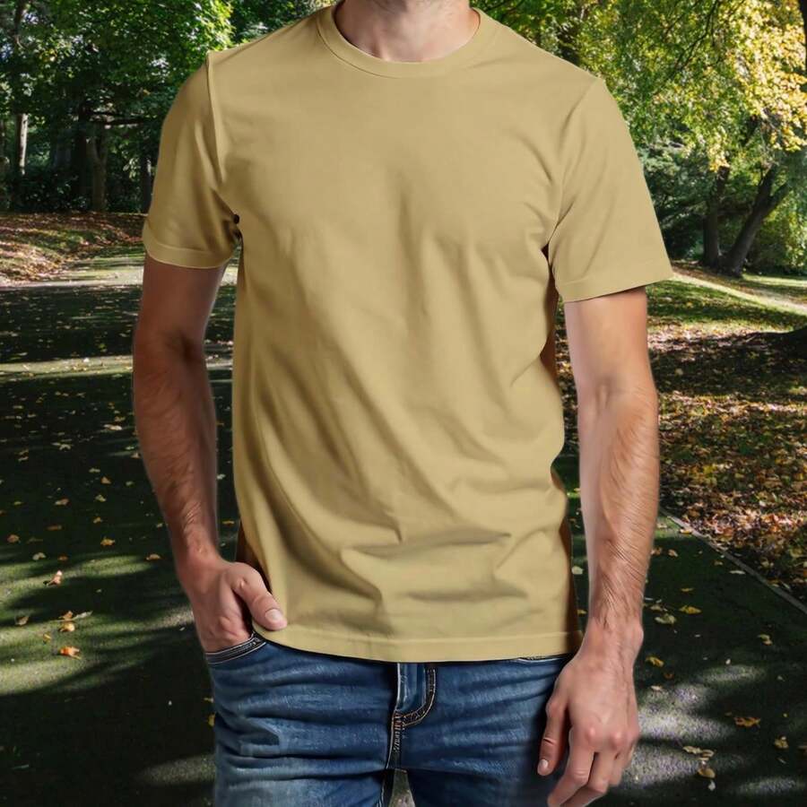Camiseta Branca Lisa Básica De Algodão Estilo E Conforto - Bege - Visão 1
