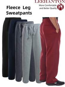 Men's Fleece-Lined Jogger Sweatpants | Side Pockets, Drawstring Elastic Waist & Ankle Cuffs - Cozy Winter Essential,Men's Gift, Valentine's Day Gift - 淺灰色 - 查看 1