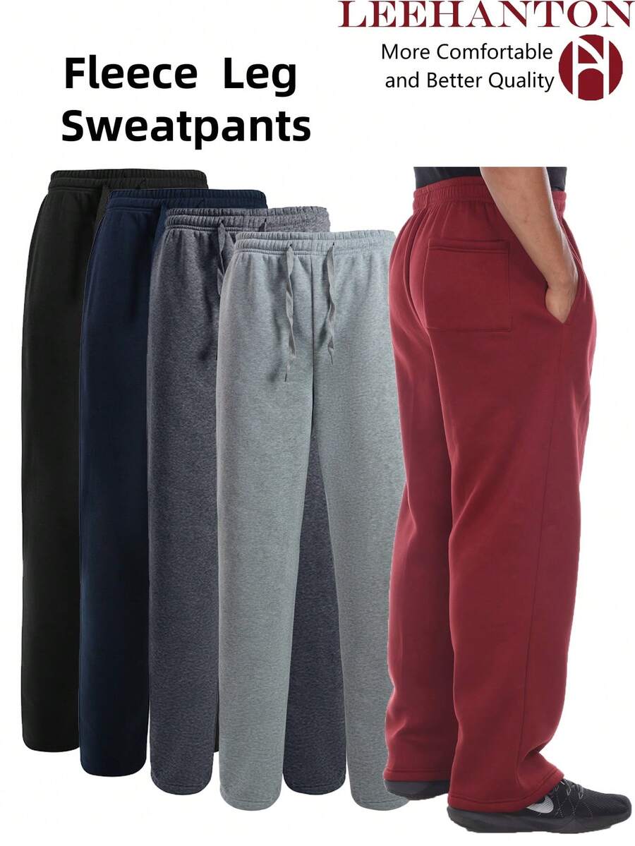 Men's Fleece-Lined Jogger Sweatpants | Side Pockets, Drawstring Elastic Waist & Ankle Cuffs - Cozy Winter Essential,Men's Gift, Valentine's Day Gift - 淺灰色 - 查看 1