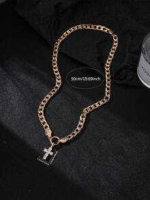 Nooxian 1pc Fashionable Exaggerated Gold Thick Flat Chain Necklace With Cross Cubic Zirconia Pendant For Women - Yellow Gold - View 6