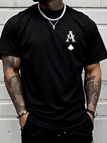 Men's Casual Letter Print Round Neck T-Shirt, Suitable For Work And Daily Wear - màu đen - Xem 1
