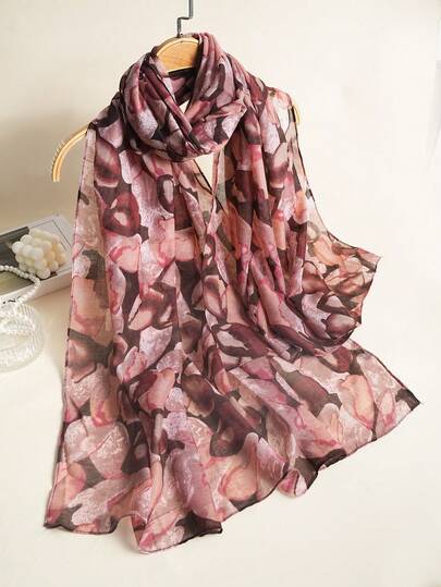 1 st blommig halsduk i vävt tyg, avslappnad och moderiktig för kvinnor, vår/sommar/höst