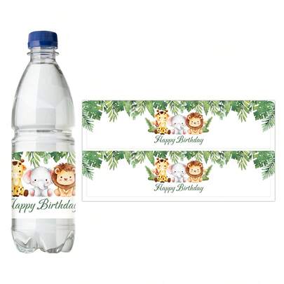20pcs/10sheets Jungle Animal Water Bottle Labels - Cartoon Wild Animal Theme Self-Adhesive Labels Fit For Glass And Metal Bottles, Durable Party Supplies Suitable For Birthday, Holiday, Theme Events