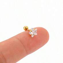 1对3毫米极简主义小众百搭星形锆石不锈钢耳骨耳环 - 金黃色 - 查看 2