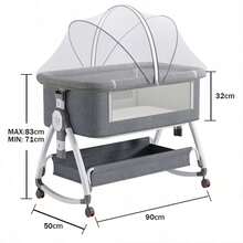 Cuna Ajustable En Altura Con Mosquitero Y Colchón - Gris - Ver 3