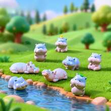 8 pezzi Mini ornamenti in resina a forma di ippopotamo, statuette di ippopotami in miniatura, piccole figure di animali in resina per fai da te, decorazione per giardino, piante in vaso, acquario (colore casuale) - Multicolore - Visualizzare 1