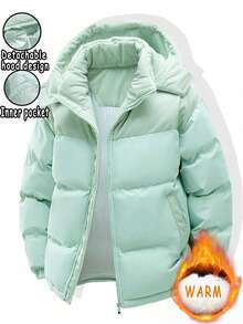 男士夹克，撞色可拆卸帽夹克，时尚休闲宽松运动服，带大口袋，冬季款 - 淺藍色 - 查看 8