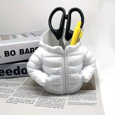 1 Creative 3D-Printed Down Jacket-Shaped Pencil Holder | Multi-Purpose Universal Desktop Organizer For Stationery, Makeup Brushes, Home Office Decor, Unique Gift For Students And Office Workers