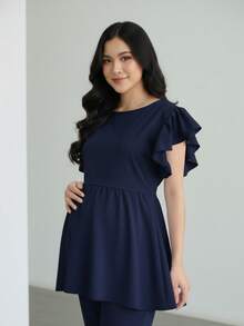 Sweet Microfiber Pleated Surgical Uniform For Maternity And Pregnancy - Navy Blue - View 2