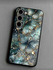 1pc Fashionable Green Butterfly & Flower Anti-Drop Anti-Slip Black Phone Case, Compatible With Galaxy S26 Ultra/A13/A14/A15/A34/A35/A52/A53/A54/S21+/S22/S23 Fe/S24/S25/S25 Ultra And Other Android Models, Suitable For Personal Use Or Gift - Black - View 7