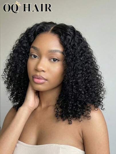 OQ 100% 未经加工的柔软健康真人发丝，蓬松卷曲，13x4 蕾丝前假发，真人处女发，自然色，180% 密度，8-14 英寸，预先拔毛，自然发际线，长发，Y2K 风格真人发假发，情人节礼物，发饰，100% 真人发假发，真人发蕾丝假发，日常佩戴，快速发货，女士度假旅行必备。