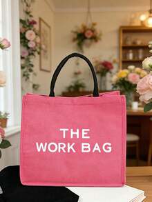 Rose Red Floral Print Linen Tote Bag, Rose Red Canvas Shopping Bag, Teacher Appreciation Gift, Women's Large Capacity Linen Handbag. Large Capacity, Can Carry Small Wallet, Ideal Shopping Bag. Multifunctional Portable Teacher Tote Bag - Hot Pink - View 3