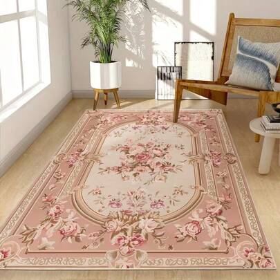 1pc Vintage Style Pink & Beige Floral Area Rug, Suitable For Decorative Carpet, Bedroom Decor, Small Rug, Carpet, Home Decor, Living Room Carpet, Living Room Small Rug, Bedroom Rug, Living Room Home Decor, Outdoor Rug, Washable Rug, Plush Rug, Thick Rug, Fluffy Rug, Autumn/Winter Rug