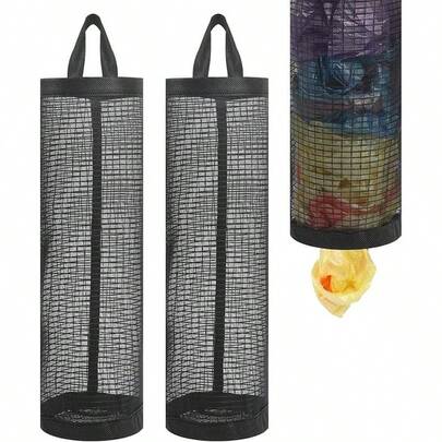 2pc Wall Mounted Plastic Bag Dispenser Storage Rack Garbage Bag Storage Bag Kitchen Plastic Bag Sorting Hanging Bag Household Hanging Garbage Mesh Bag Storage Box, Multi-Function Garbage Bag Storage Bag, Mesh Bag Breathable Wall Hanging Multi-Purpose Garbage Bag Storage Hanging Bag, Suitable For Home, Kitchen, Summer Beach Party, Food, Camping, Storage, Room Decoration, Kitchen Accessories
