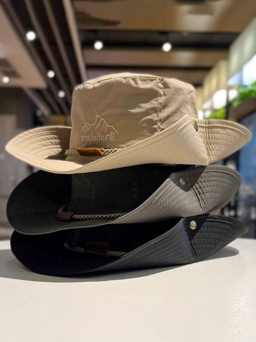 1PC Outdoor Camping Quick-Drying Hiking Hat, Men's And Women's Japanese Style Drawstring Fishing Sun Protection Bucket Hat, Western Cowboy Hat. - Multicolor - View 1