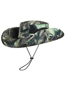 1pc New Leaf Camouflage Outdoor Hiking Fishing Sun Hat, Large Brim Breathable Boonie Hat - Multicolor - View 4