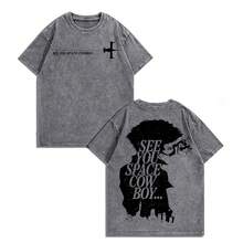 EWH Men Y2K Cowboy Bebop "See You Space Cowboy" Anime Graphic T-Shirt, 230g 100% Cotton Soft Oversized Tee For Streetwear & Anime Fans Gifts 004-AB - 灰色 - 查看 1