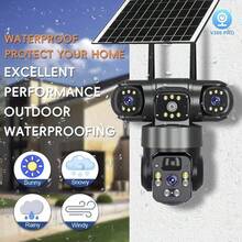 Triple V380 Lens Camera Security Solar With 4G Sim Card 12MP Indoor And Outdoor Smart Wireless WiFi CCTV View Motion Video Surveillance Monitor 4G Cam Add 32Gcard - 黑色 - 查看 5