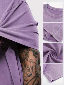 Men's Washed T-Shirt - Anime Y2K Print, INS American Retro Style, Unique,  And Loose Fit Bills Character Design Artwork Print 100 Percent Cotton Graphic Tees Graphic - Violet Purple - View 2