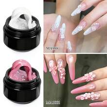 MEET ACROSS 4pcs/Set 15ml Clear White Seamless Hand Extension Gel Nail Polish Set, With Flower Mold And Carving Brush, Suitable For 3D Sculpting/Carving/Engraving, Solid Milky White Jelly Hard Gel For Fake Nail Flower Carving Nail Art, Acrylic Gel Paint, Rhinestone Glue, Home And Professional Nail Salon Use - 彩色 - 查看 7