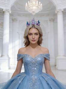 1 件优雅紫色心形海星贝壳美人鱼尾巴带闪亮皇冠新娘婚礼头饰，公主发饰 - 彩色 - 查看 6