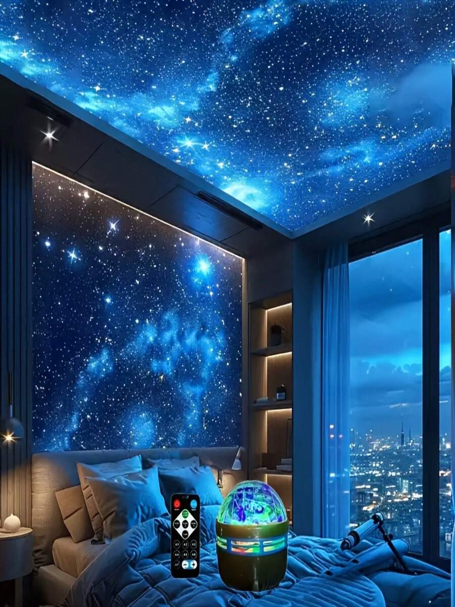 1pc Multi-Function Aurora Projection Lamp, LED Starry Sky Projection Light, USB Powered Starry Night Light, 360° Rotating Projection Magic Lamp, Aurora And Wave Dual Mode Starry Sky Projection Lamp. Suitable For Home Decor, Bedroom Decor, Living Room Decor, Holiday Decor, Party Decor, Valentine's Day Decor And Gifts