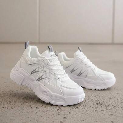 Tenis deportivos chunky unisex con plataforma ligera – Blanco / Negro