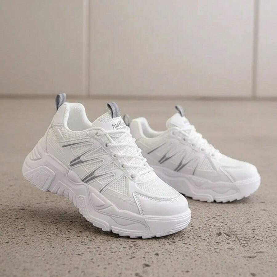 Tenis deportivos chunky unisex con plataforma ligera – Blanco / Negro - Blanco - Ver 1