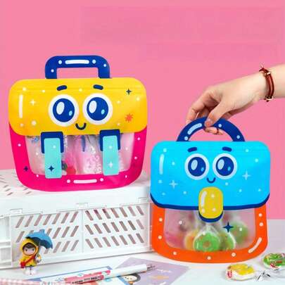10pcs Cute Cartoon Face Tote Bags - Transparent Odor-Proof Resealable Plastic Storage Bags, Suitable For Party Favors, Birthday Gifts And Small Snacks (Mixed Colors), Snack Packaging | Playful Design | Self-Sealing Bags, Gift Bags