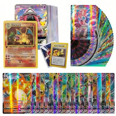 300 piezas Cartas coleccionables Pokémon, 200 piezas Cartas Pokémon, Serie Pokémon, Cartas de Monstruos de Bolsillo, Recuerdos de fiesta, Cartas coleccionables de Pikachu, Cartas de batalla, Adecuado como regalo de cumpleaños, regalos de fiesta