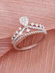 1 pieza Anillo blanco con diseño de corona, de moda y versátil, adecuado para el Día de San Valentín, citas, regalo de aniversario - Plateado - Ver 10