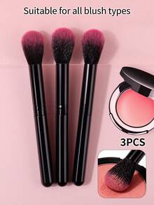 3pcs/Set Dual-Tone Soft Fluffy Makeup Brushes Set, Blush Brush, Powder Brush, Highlighter Brush, Beginner Makeup Tools, Multi-Functional & Portable - Black - View 3