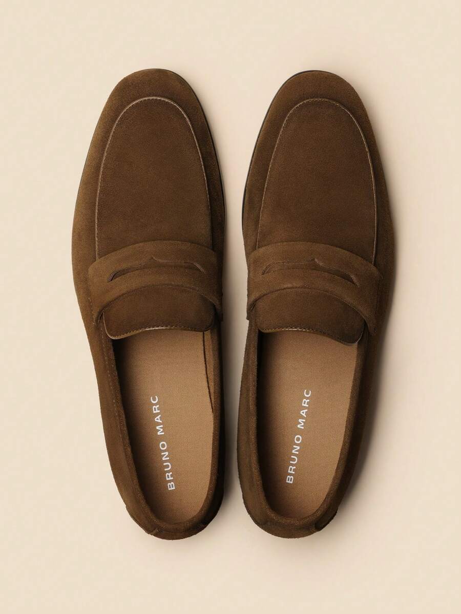 Men's Classic Suede Penny Loafers Premium Leather Dress Shoes Lightweight Comfort Slip On Formal - màu nâu - Xem 1